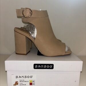 BAMBOO‎ Women Open Toe Block Heel Ankle Booties NUDNUB Size 8.5